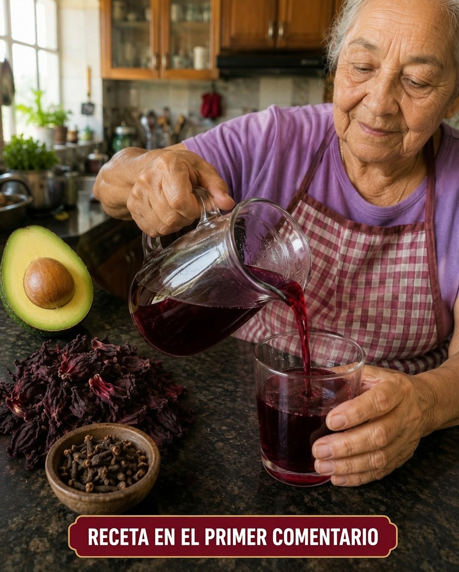 Bebida natural con flor de Jamaica y aguacate